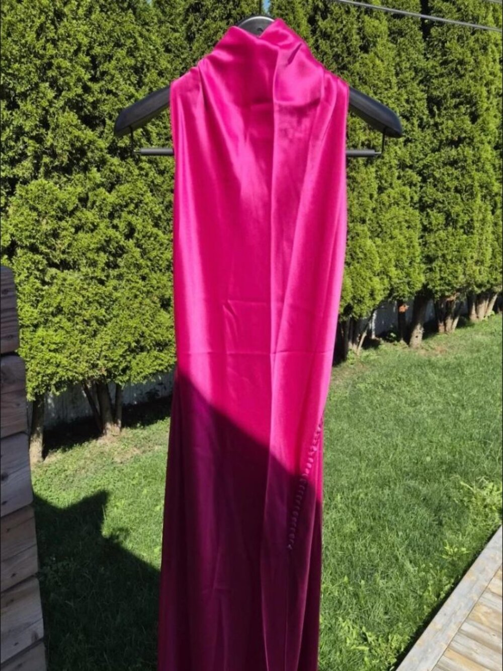 Sau Lee Pink Penelope Satin Gown Mock Neck Dress